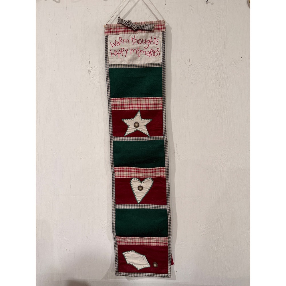 Vintage Primitive Wall Hanging Organizer Pockets Warm Thoughts Happy Memories